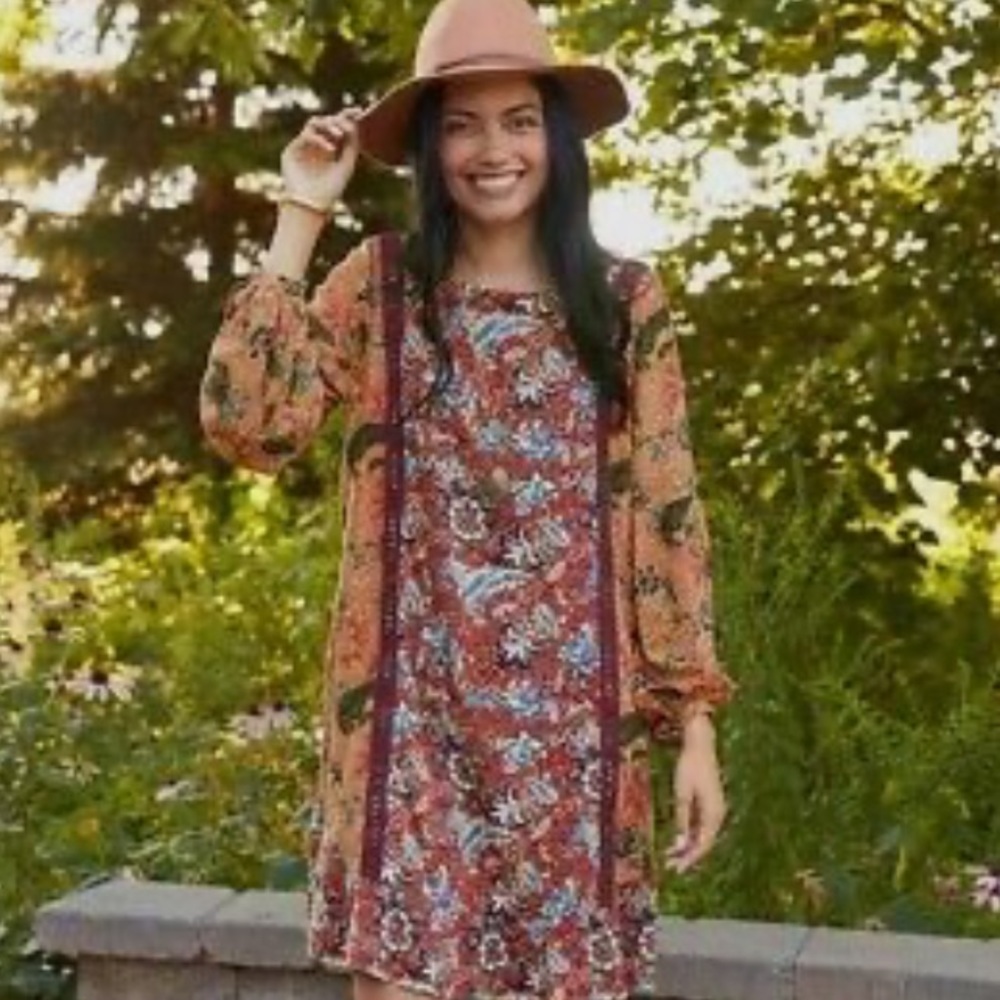 MATILDA JANE Lovely Menagerie Dress Orange & Burgundy Floral Shift